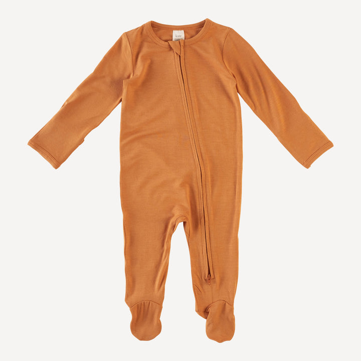 long sleeve zipper footie | caramel | lenzing modal