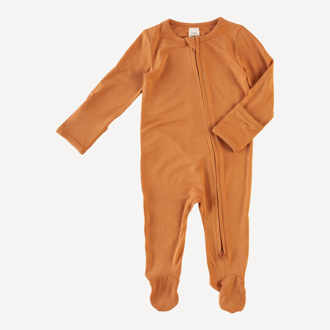 long sleeve zipper footie | caramel | lenzing modal