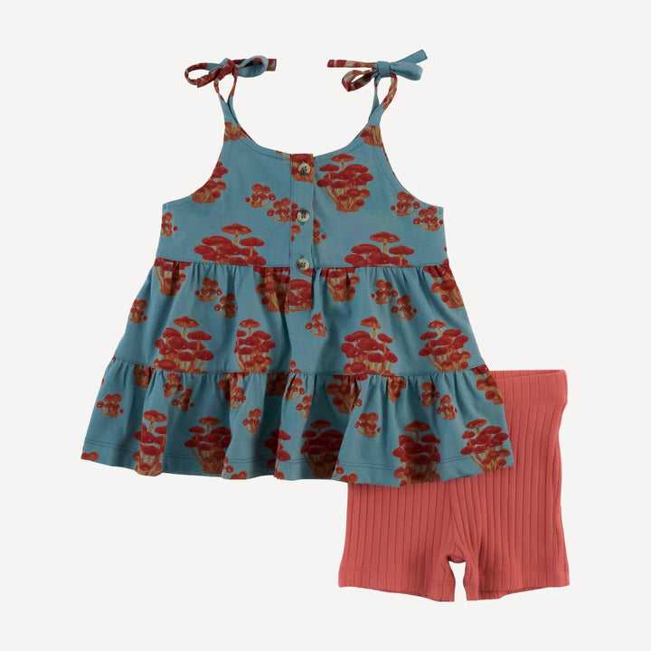 spaghetti tie prairie + bike short set | red mushroom bunch | organic cotton jersey