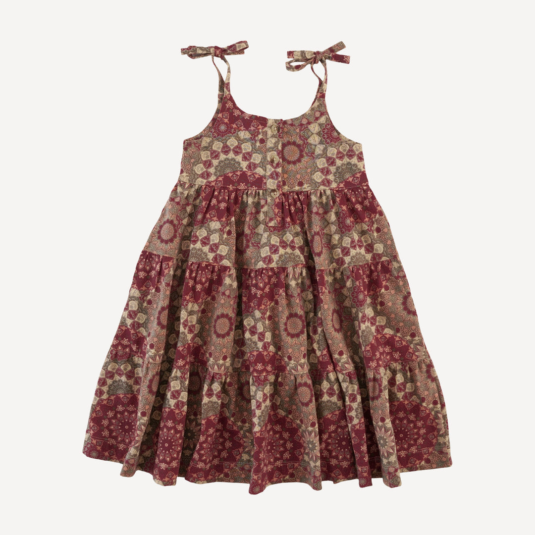 spaghetti tie prairie dress | earthen mandala | organic cotton jersey