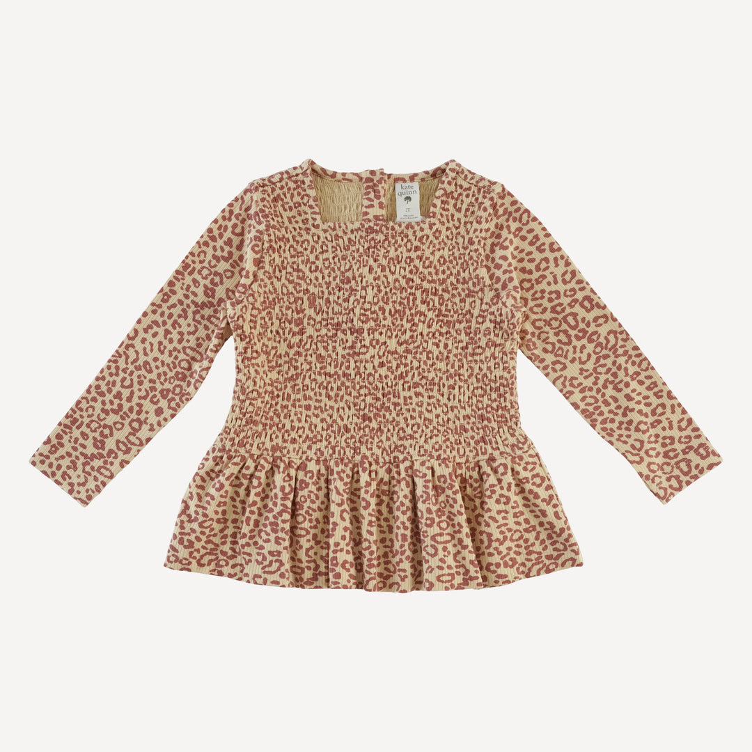 long sleeve smocked ruffle top + pant set | leopard print | modal skinny rib
