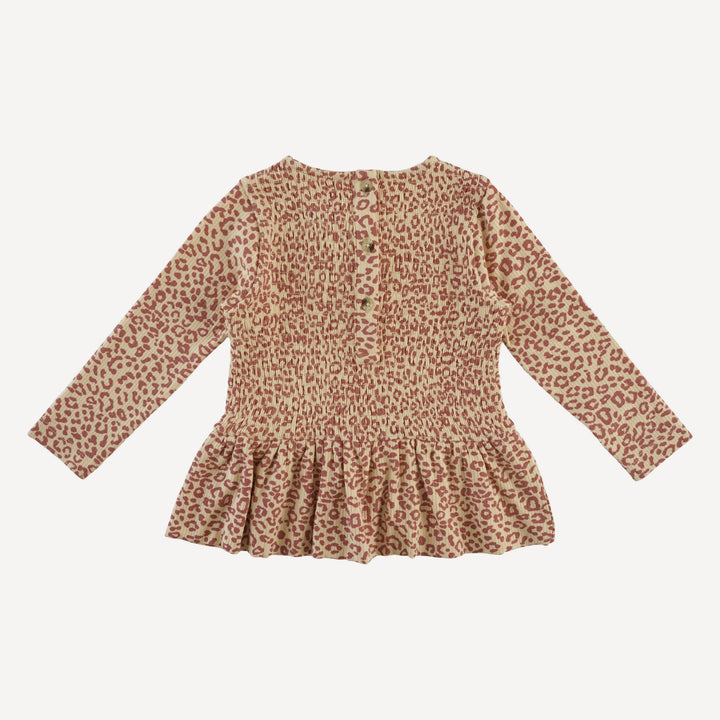 long sleeve smocked ruffle top + pant set | leopard print | modal skinny rib