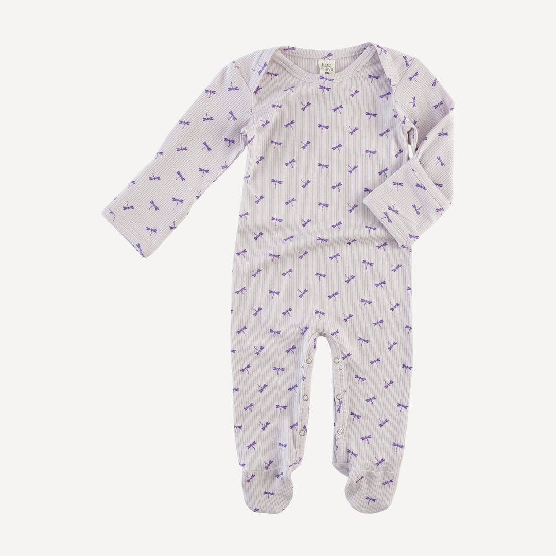 long sleeve lap neck footie | tiny dragonfly | modal skinny rib