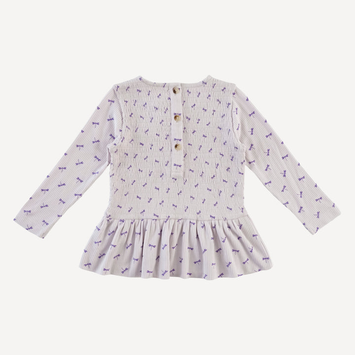 long sleeve smocked ruffle top + pant set | tiny dragonfly | modal skinny rib
