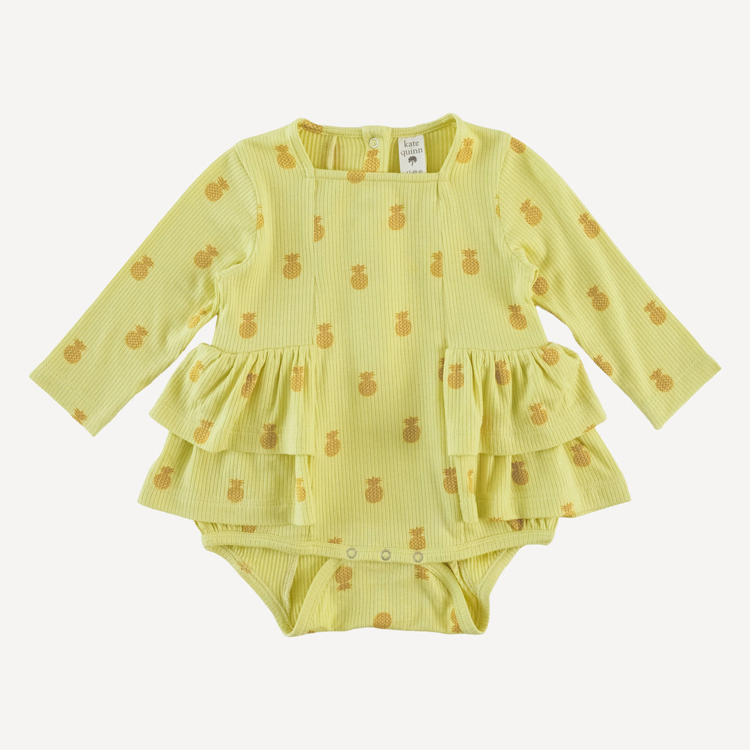 long sleeve double ruffle ballerina bubble | tiny pineapple | modal skinny rib