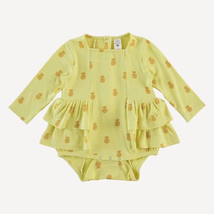 long sleeve double ruffle ballerina bubble | tiny pineapple | modal skinny rib