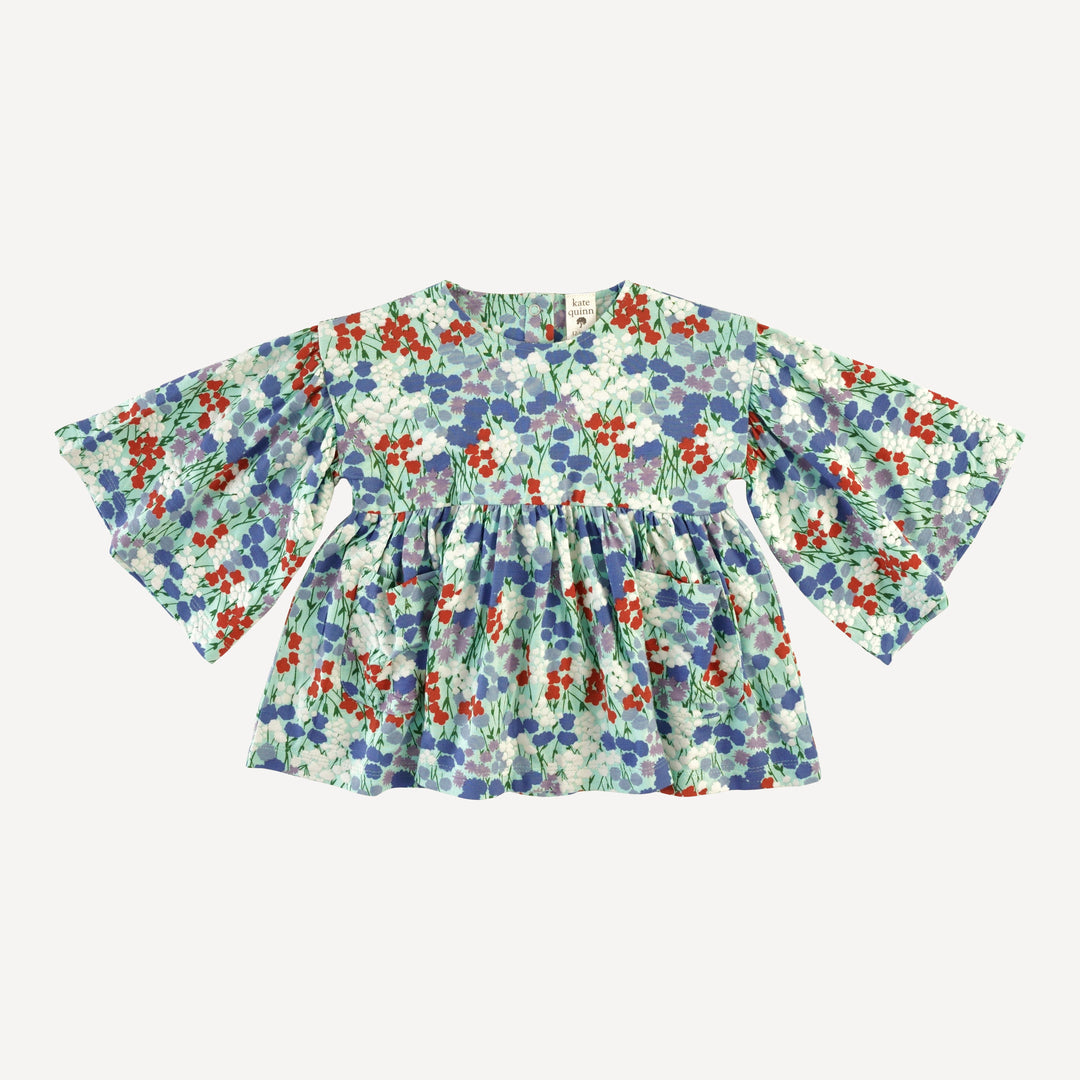 bell sleeve gathered tunic | impressionist floral | bamboo