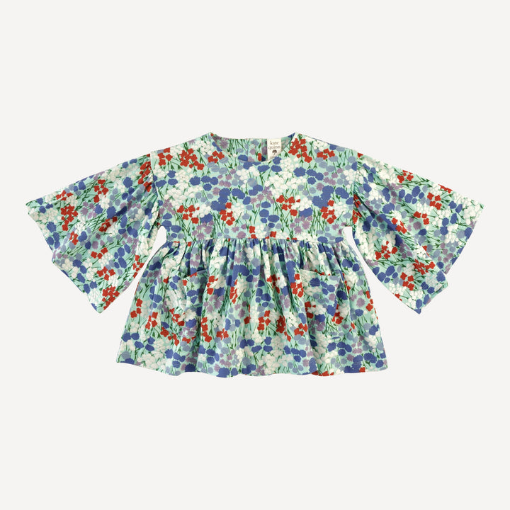 bell sleeve gathered tunic | impressionist floral | bamboo
