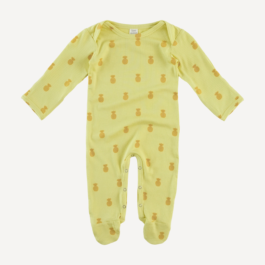 long sleeve lap neck footie | tiny pineapple | modal skinny rib