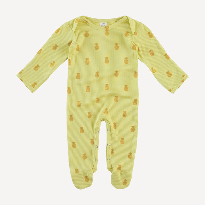 long sleeve lap neck footie | tiny pineapple | modal skinny rib