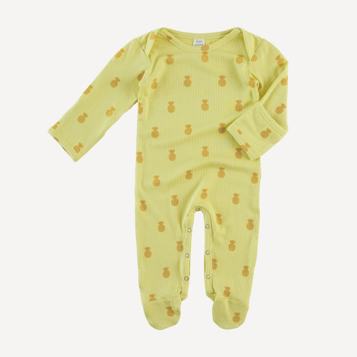 long sleeve lap neck footie | tiny pineapple | modal skinny rib