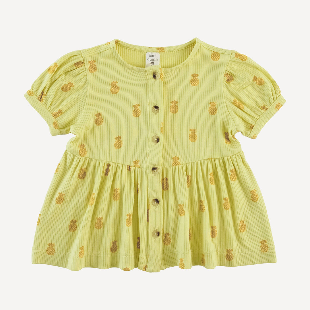 short sleeve button front v-waist top | tiny pineapple | modal skinny rib