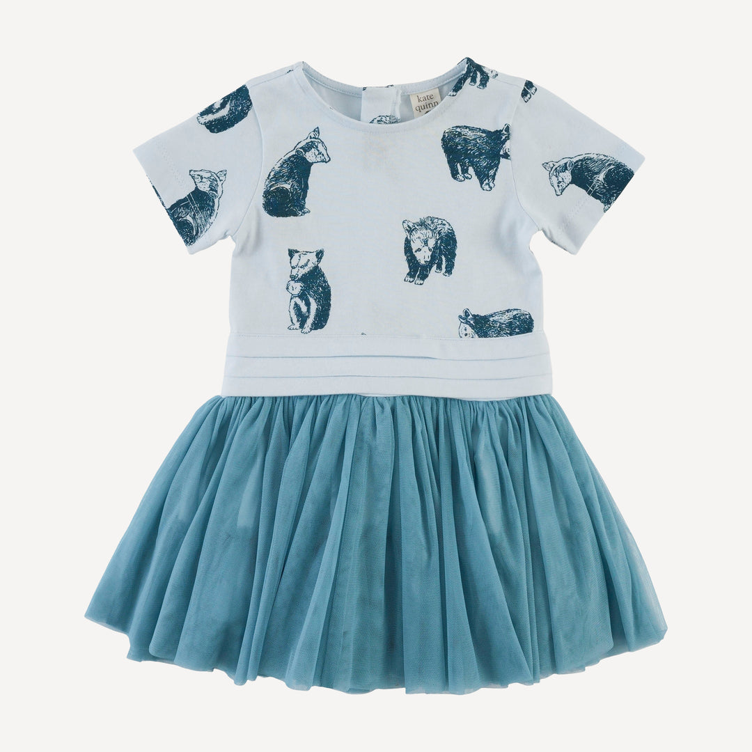 short sleeve classic tulle ballet dress | blue bear cubs | organic cotton jersey