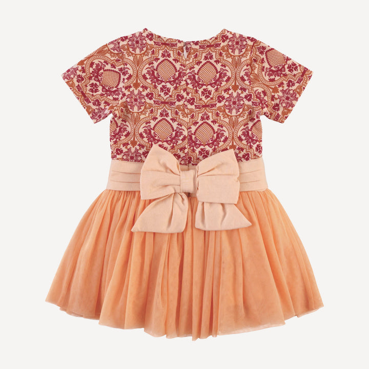 short sleeve classic tulle ballet dress | peach folk floral | organic cotton jersey