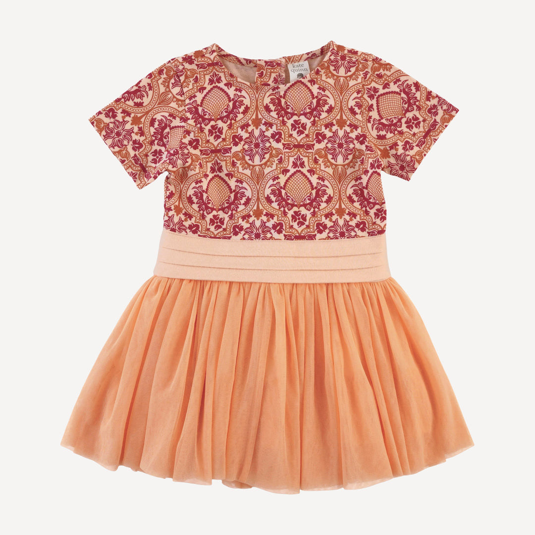 short sleeve classic tulle ballet dress | peach folk floral | organic cotton jersey