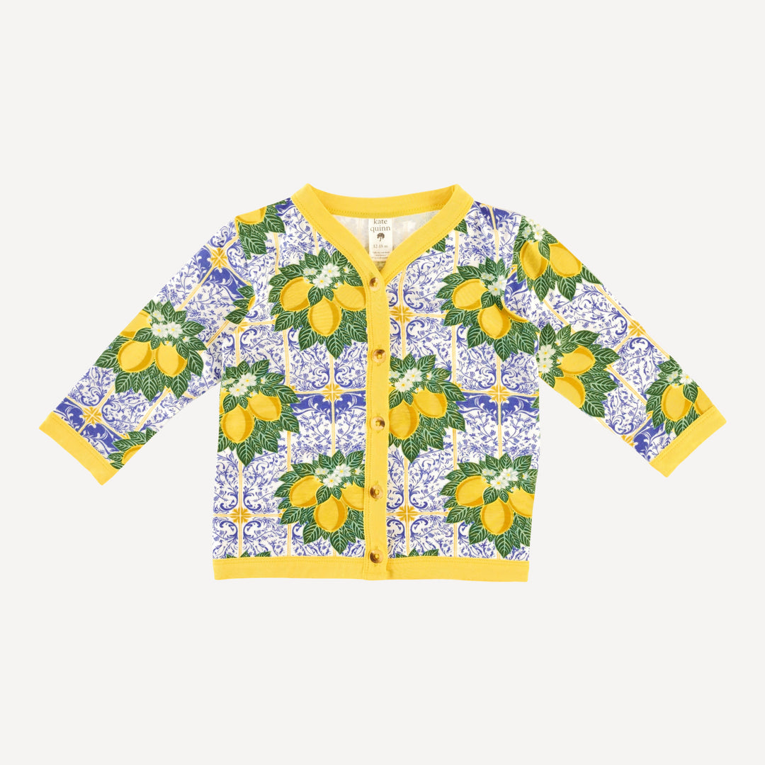 long sleeve classic v-neck cardigan | lemons | bamboo