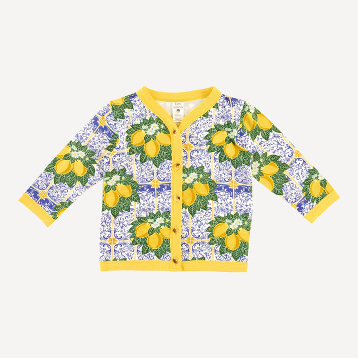 long sleeve classic v-neck cardigan | lemons | bamboo