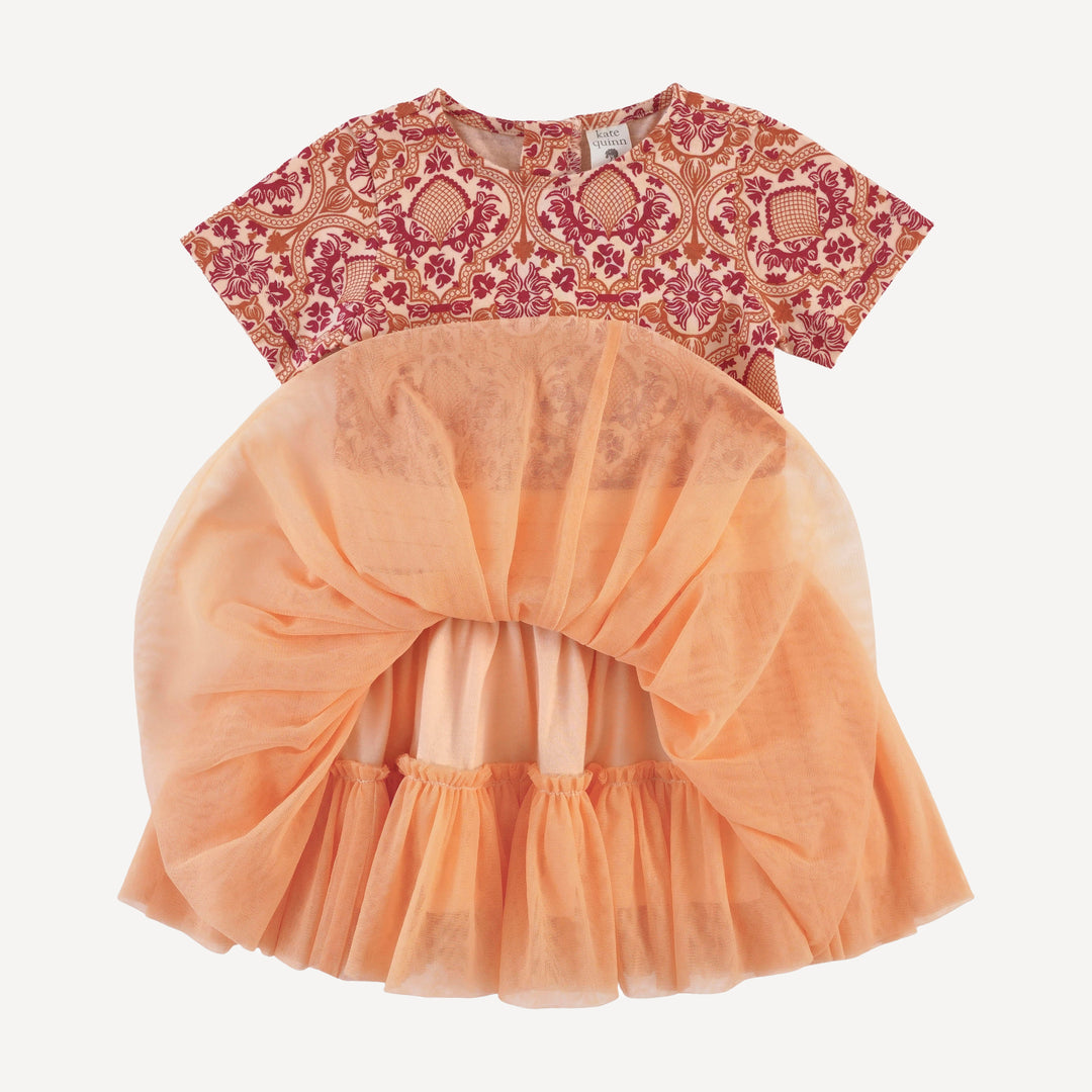 short sleeve classic tulle ballet dress | peach folk floral | organic cotton jersey