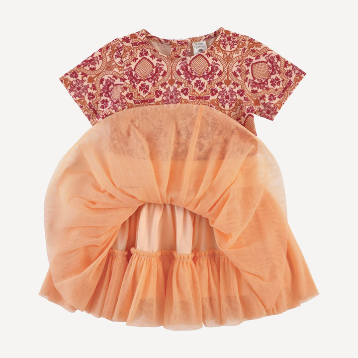 short sleeve classic tulle ballet dress | peach folk floral | organic cotton jersey