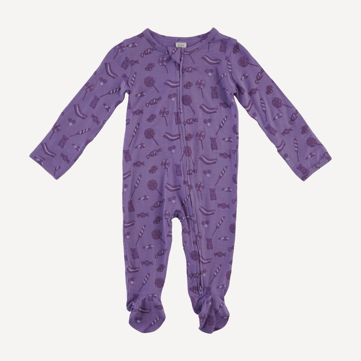 long sleeve two way zipper footie | purple candy | bamboo