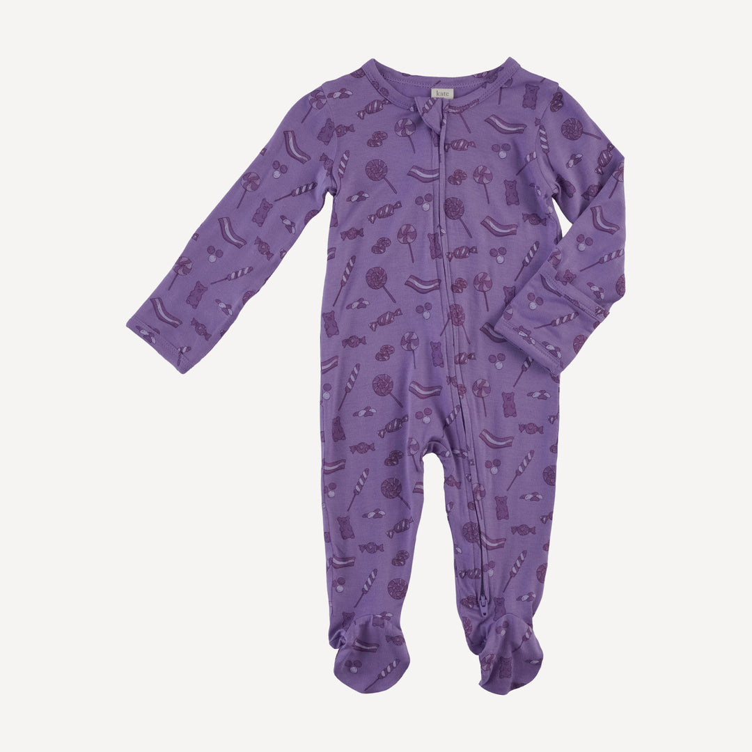 long sleeve two way zipper footie | purple candy | bamboo