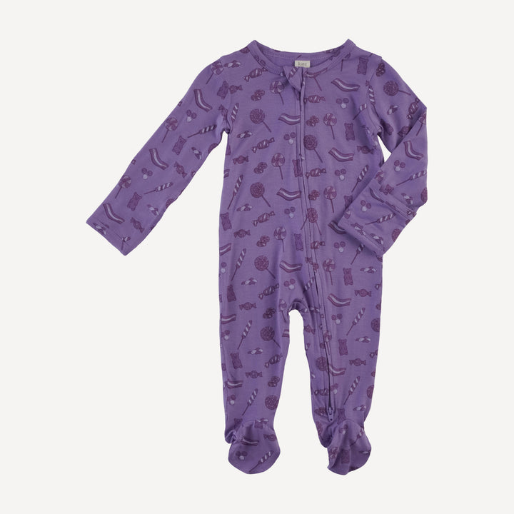 long sleeve two way zipper footie | purple candy | bamboo