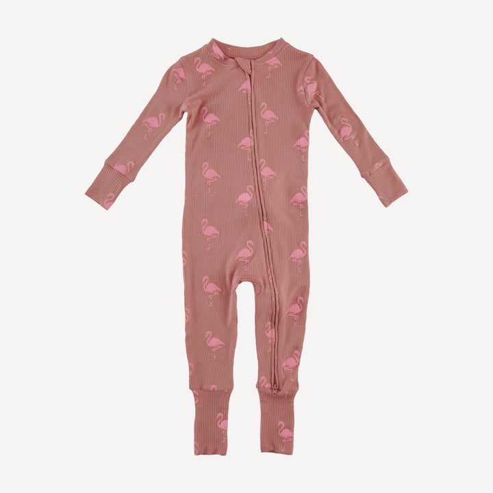 long sleeve convertible zippy pj | tiny flamingo | modal skinny rib