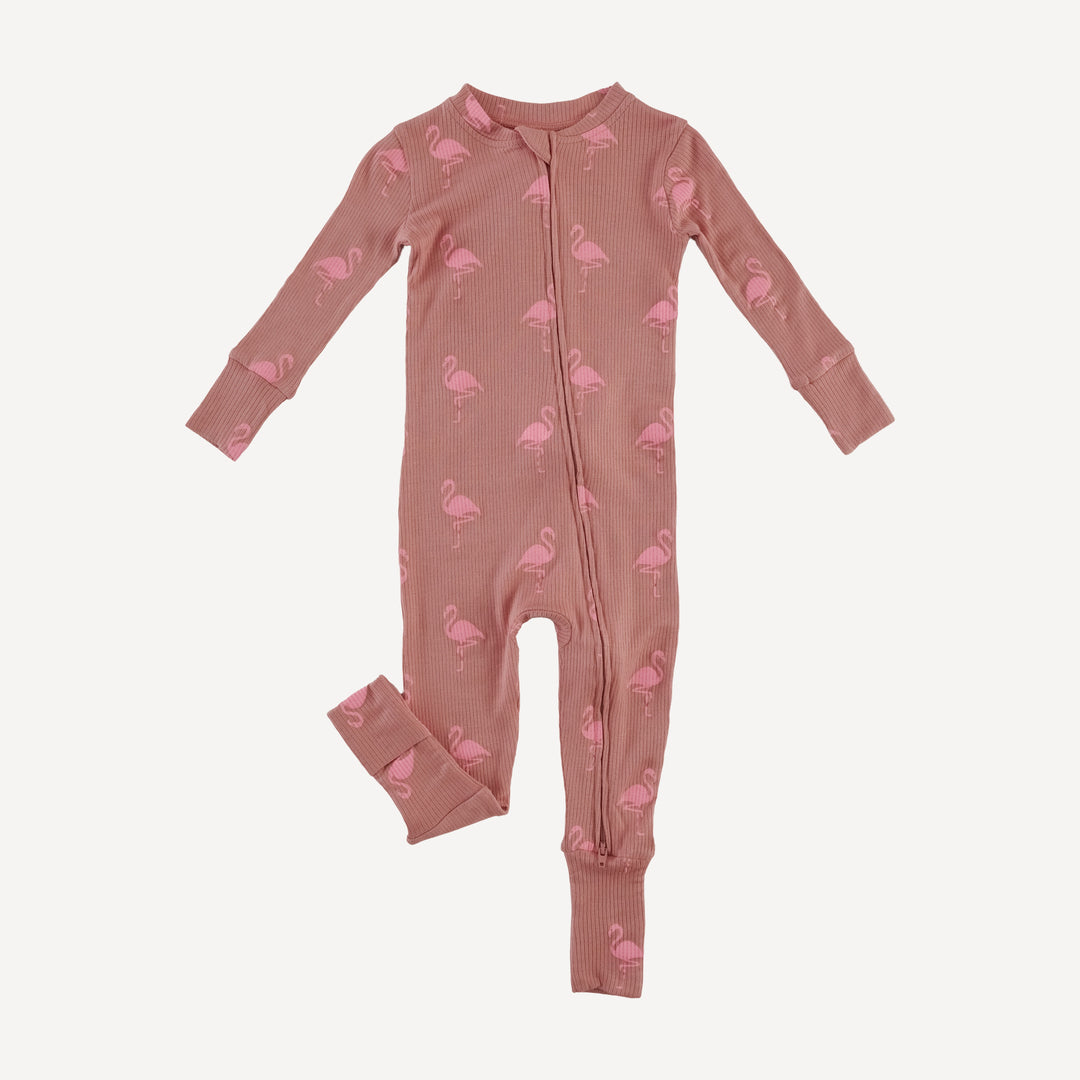 long sleeve convertible zippy pj | tiny flamingo | modal skinny rib