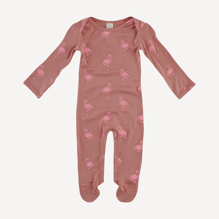 long sleeve lap neck footie | tiny flamingo | modal skinny rib