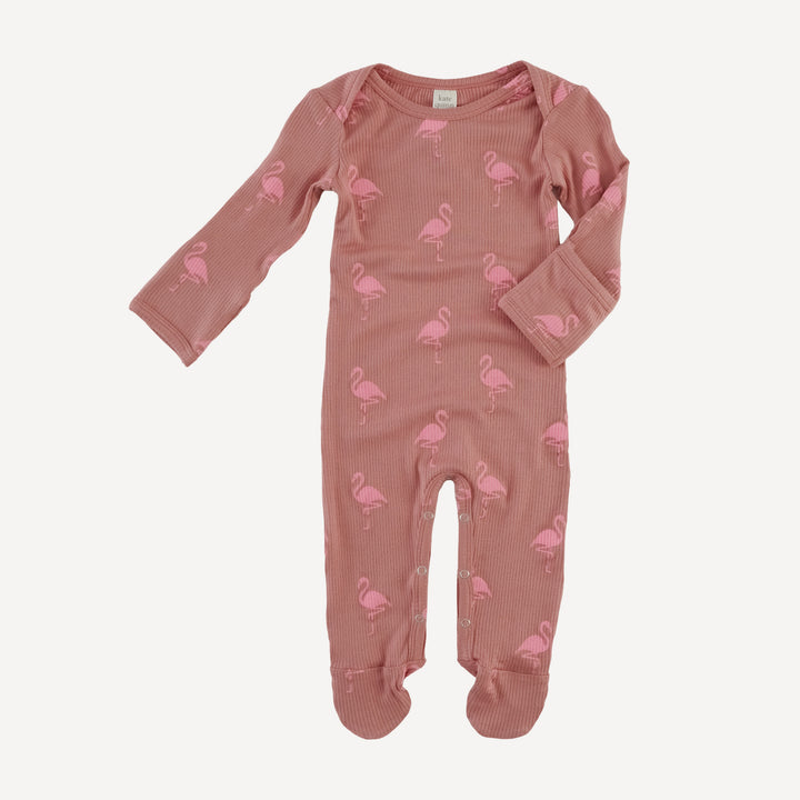 long sleeve lap neck footie | tiny flamingo | modal skinny rib