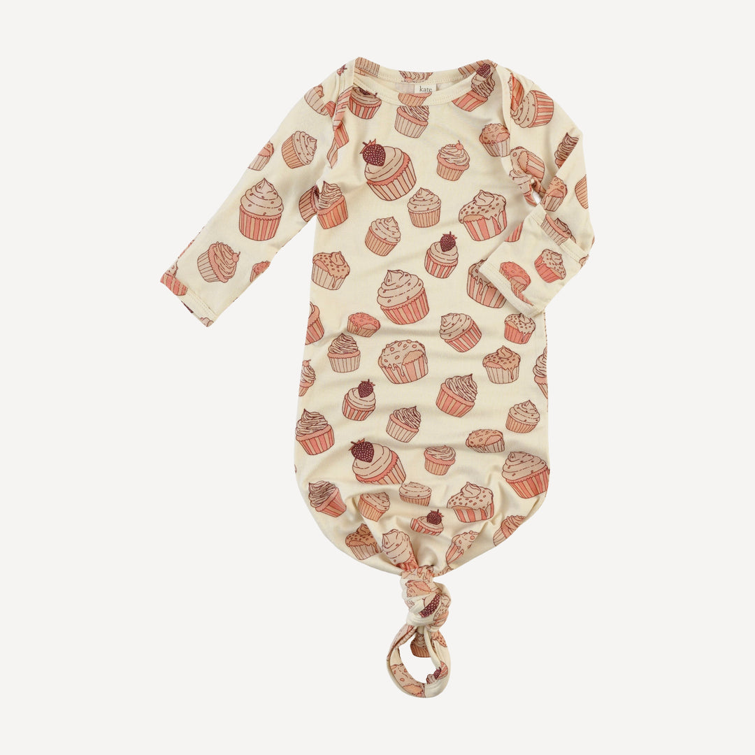 long sleeve lap neck knotted gown | strawberry cupcake | bamboo