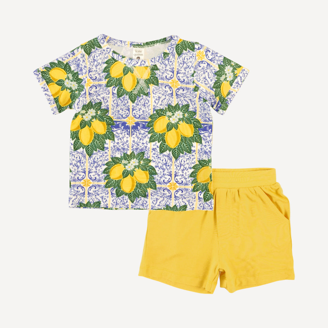 short sleeve topstitch tee + short set | lemons | bamboo