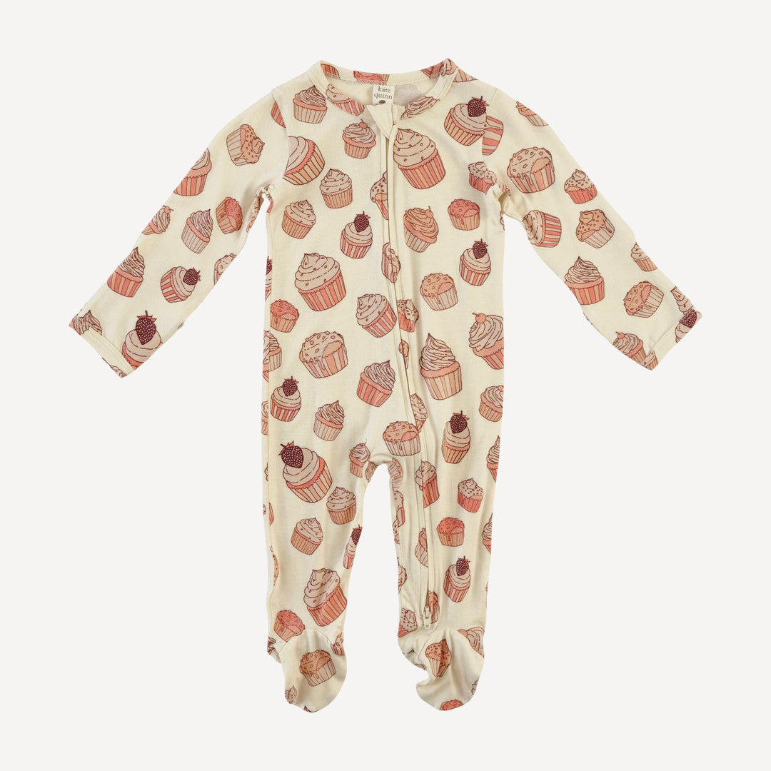 long sleeve two way zipper footie | strawberry cupcake | bamboo