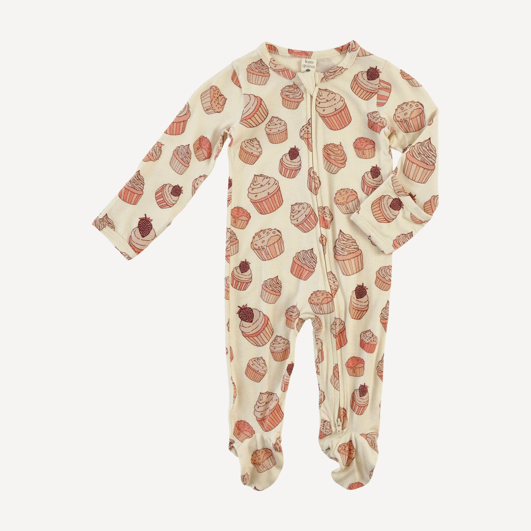 long sleeve two way zipper footie | strawberry cupcake | bamboo
