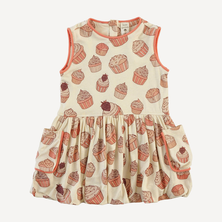 piped cargo pocket dress | strawberry cupcake | bamboo