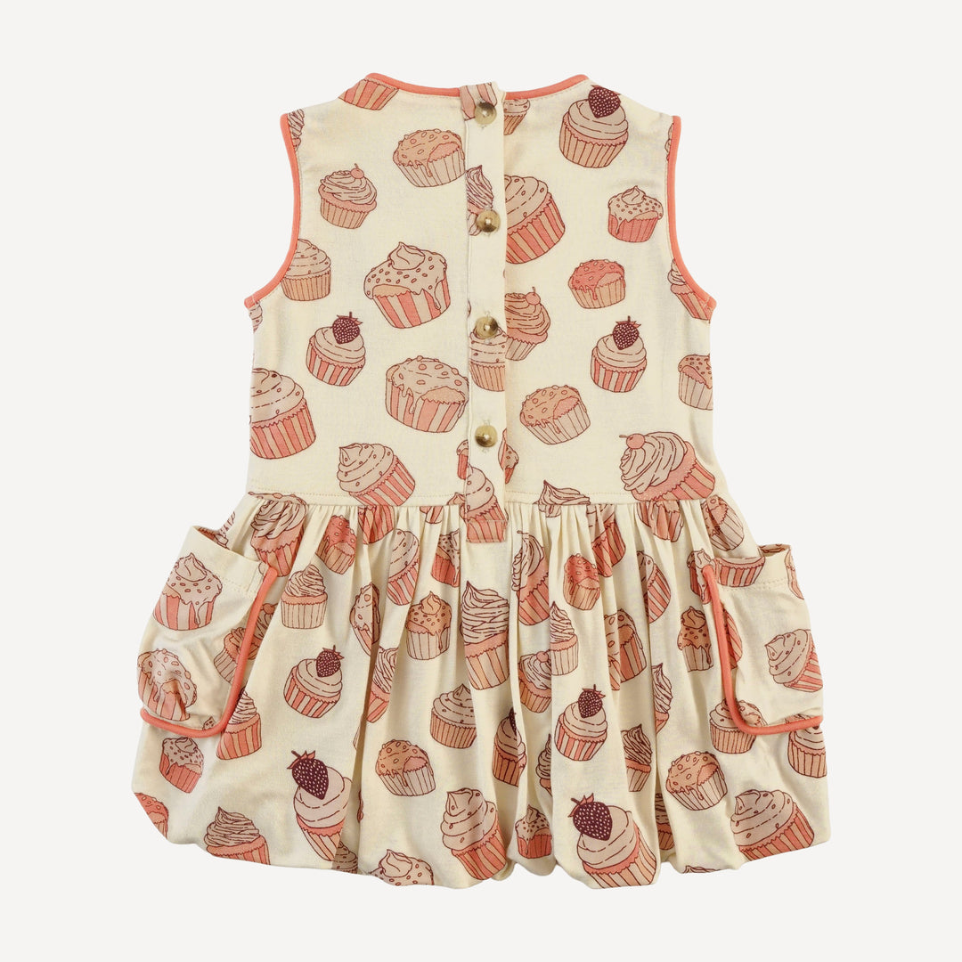 piped cargo pocket dress | strawberry cupcake | bamboo