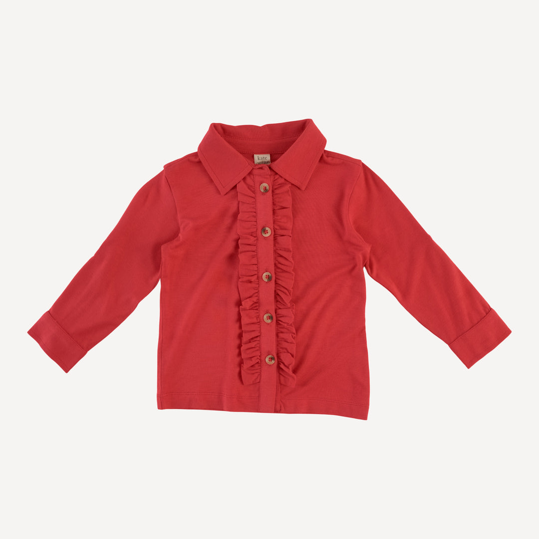 long sleeve rolled tuxedo shirt | tomato red | bamboo