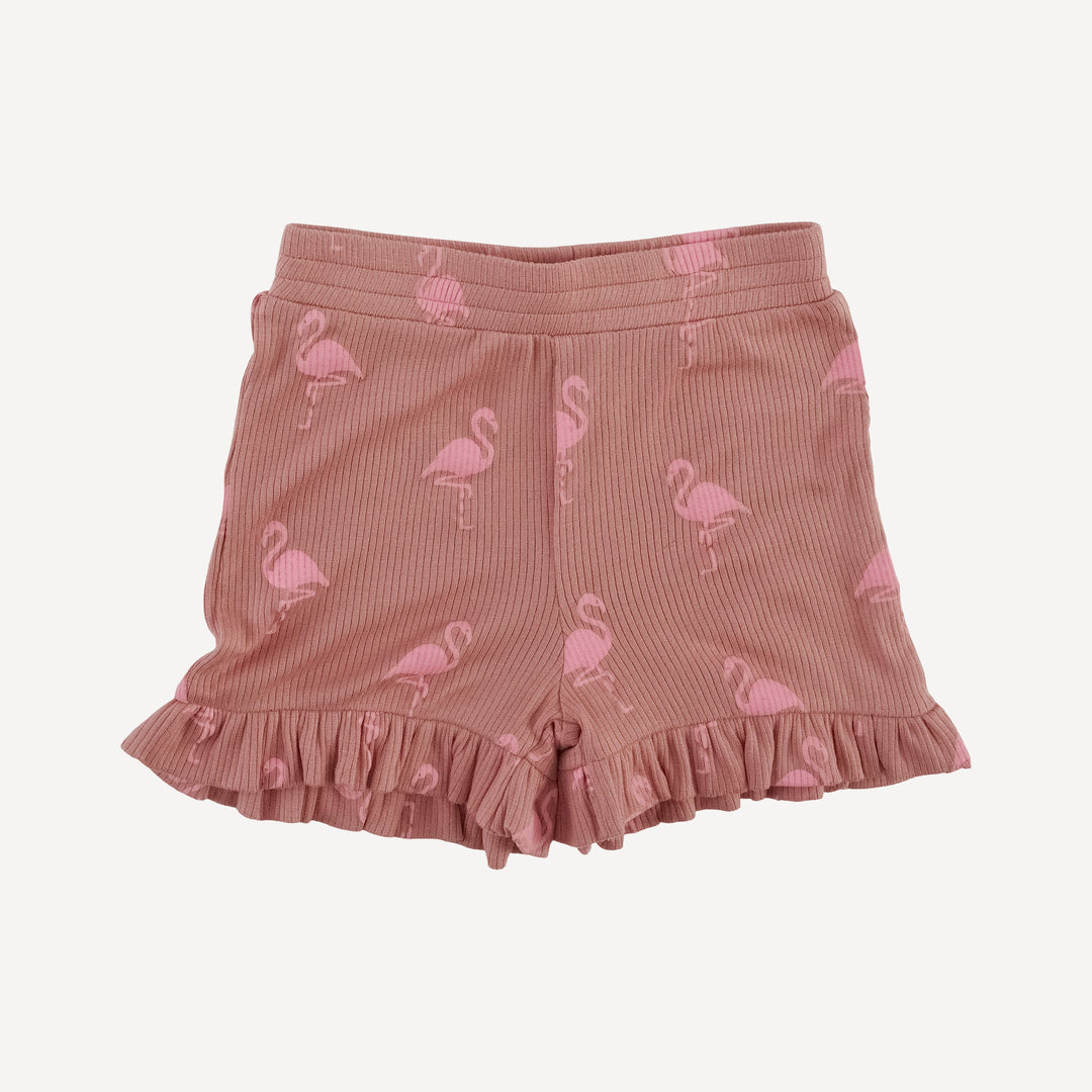spaghetti tie ballerina top + ruffle short set | tiny flamingo | modal skinny rib