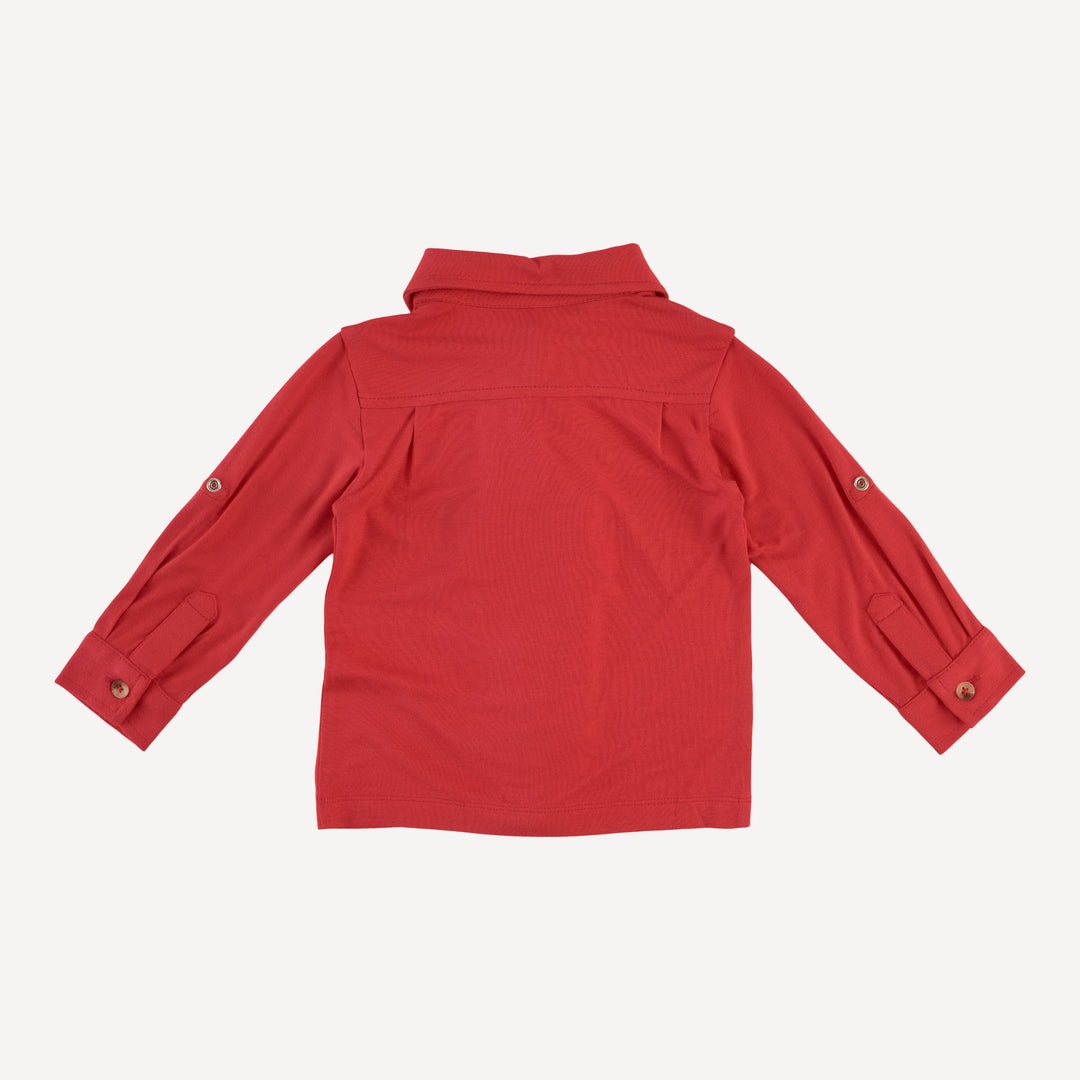 long sleeve rolled tuxedo shirt | tomato red | bamboo