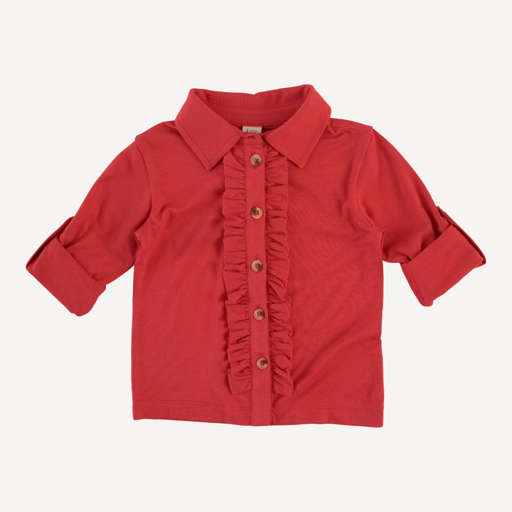long sleeve rolled tuxedo shirt | tomato red | bamboo