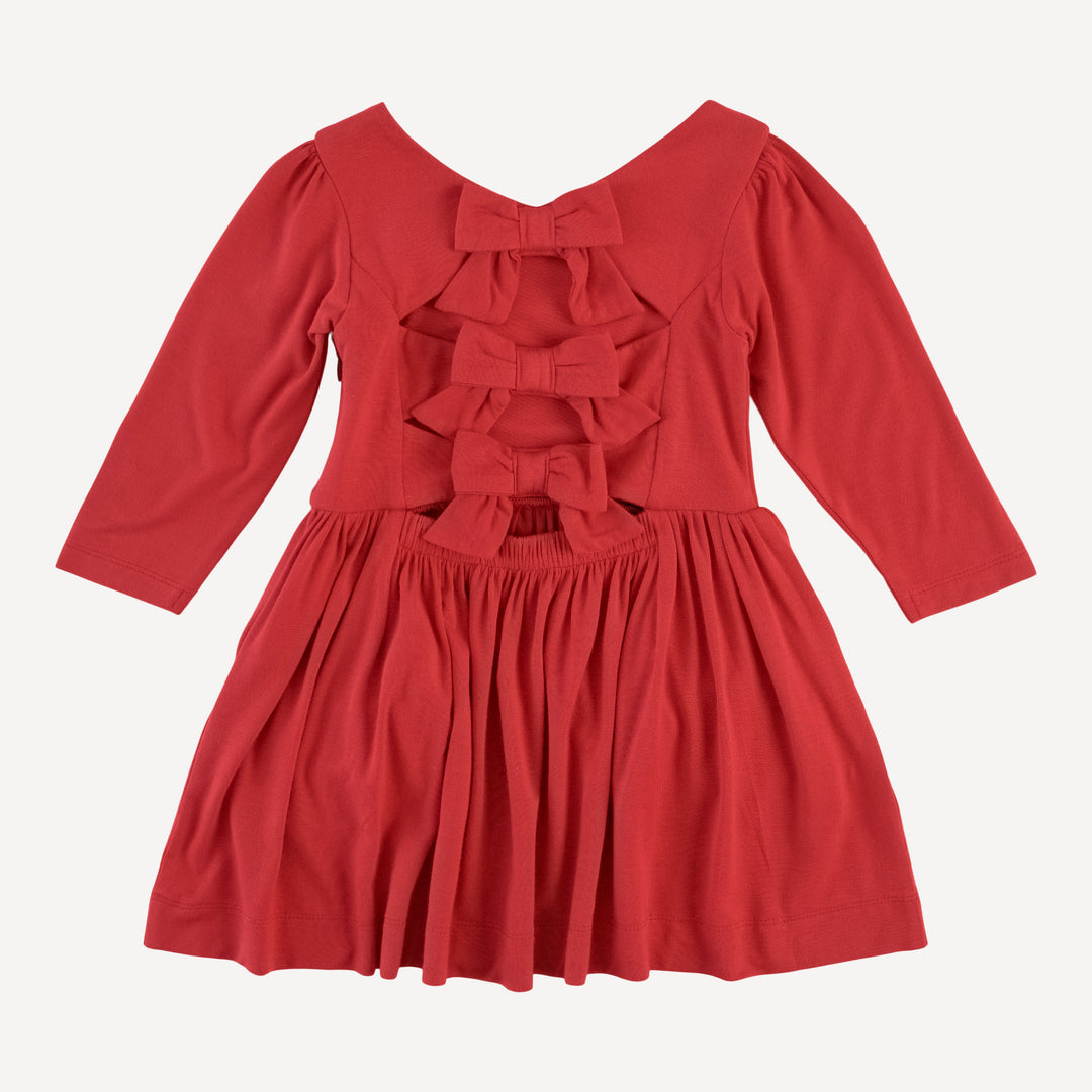 long sleeve back bow dress | tomato red | bamboo