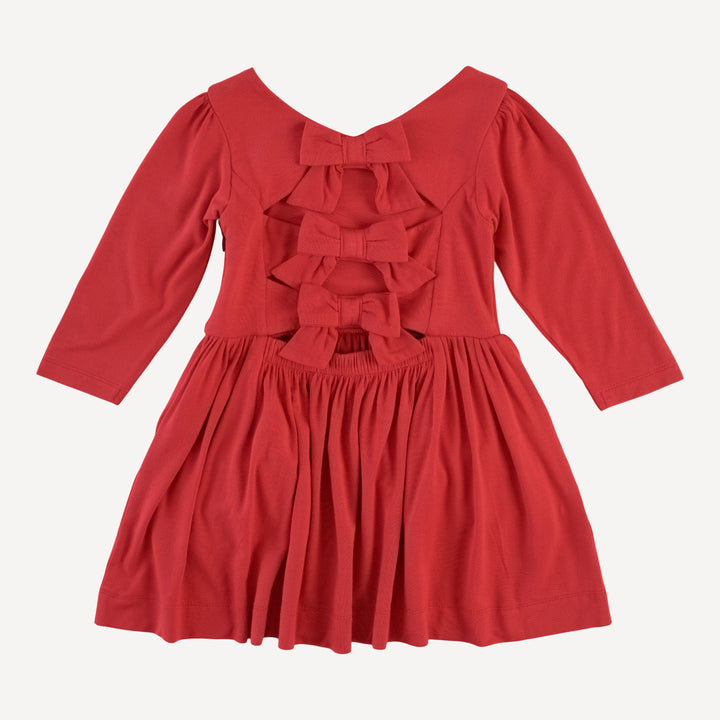 long sleeve back bow dress | tomato red | bamboo
