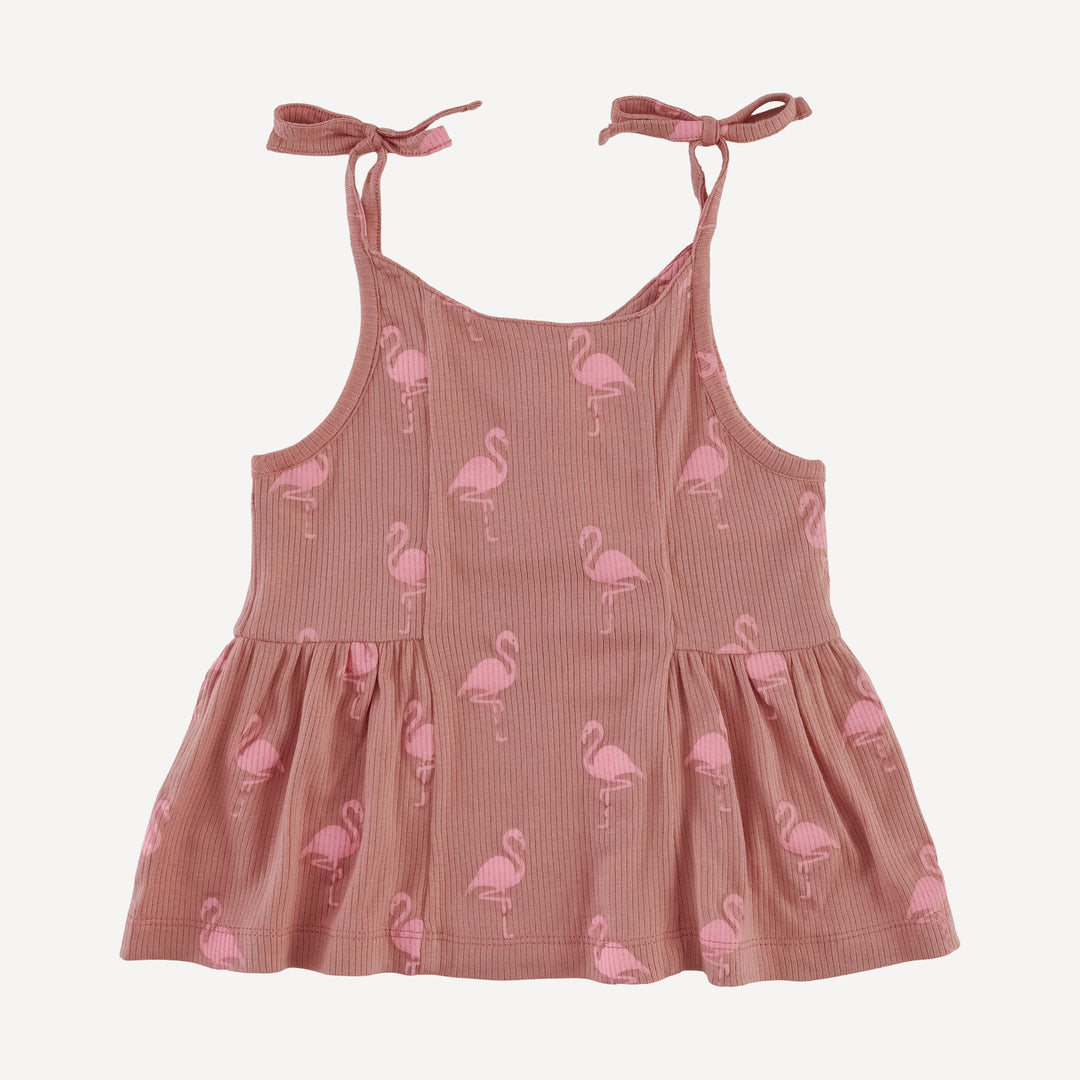 spaghetti tie ballerina top + ruffle short set | tiny flamingo | modal skinny rib