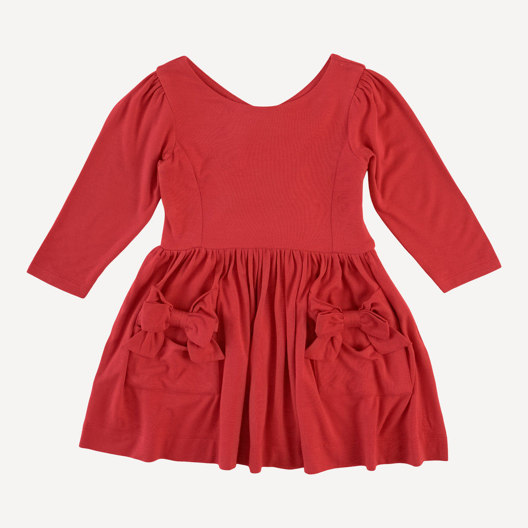 long sleeve back bow dress | tomato red | bamboo
