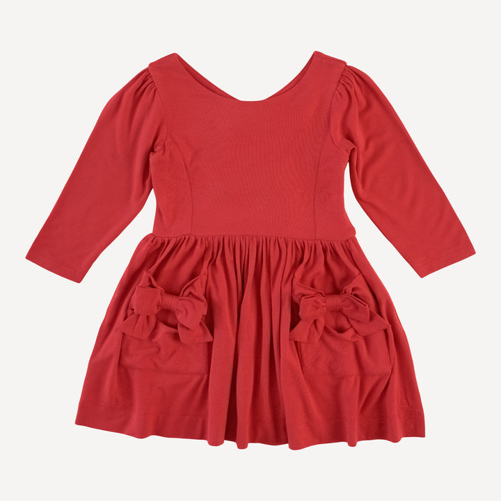 long sleeve back bow dress | tomato red | bamboo