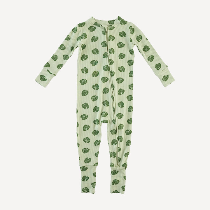 long sleeve convertible zippy pj | tiny monstera | modal skinny rib