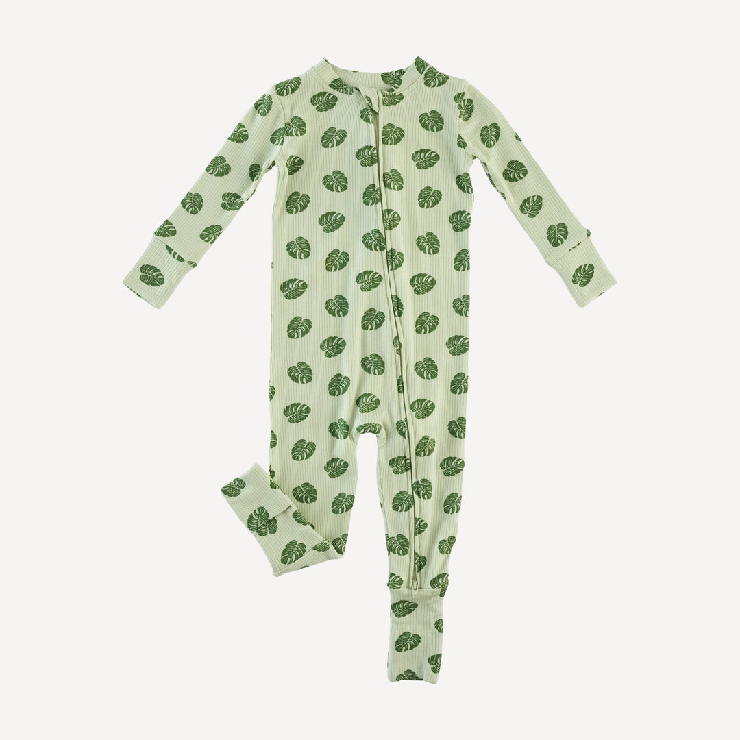 long sleeve convertible zippy pj | tiny monstera | modal skinny rib