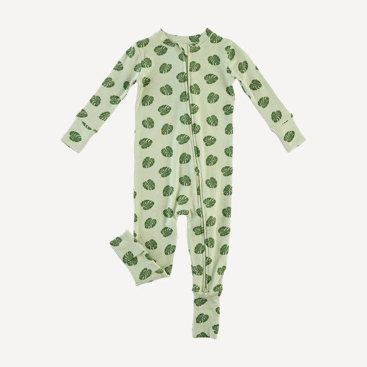 long sleeve convertible zippy pj | tiny monstera | modal skinny rib