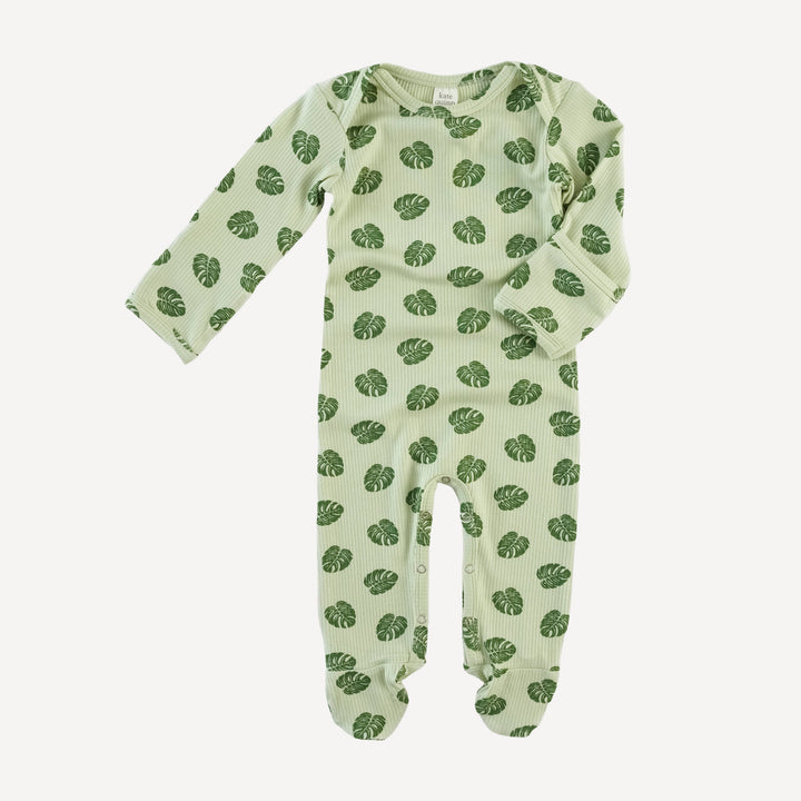 long sleeve lap neck footie | tiny monstera | modal skinny rib