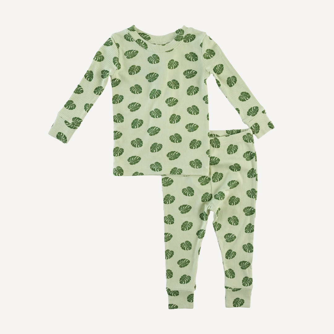 long sleeve crew neck pj set | tiny monstera | modal skinny rib
